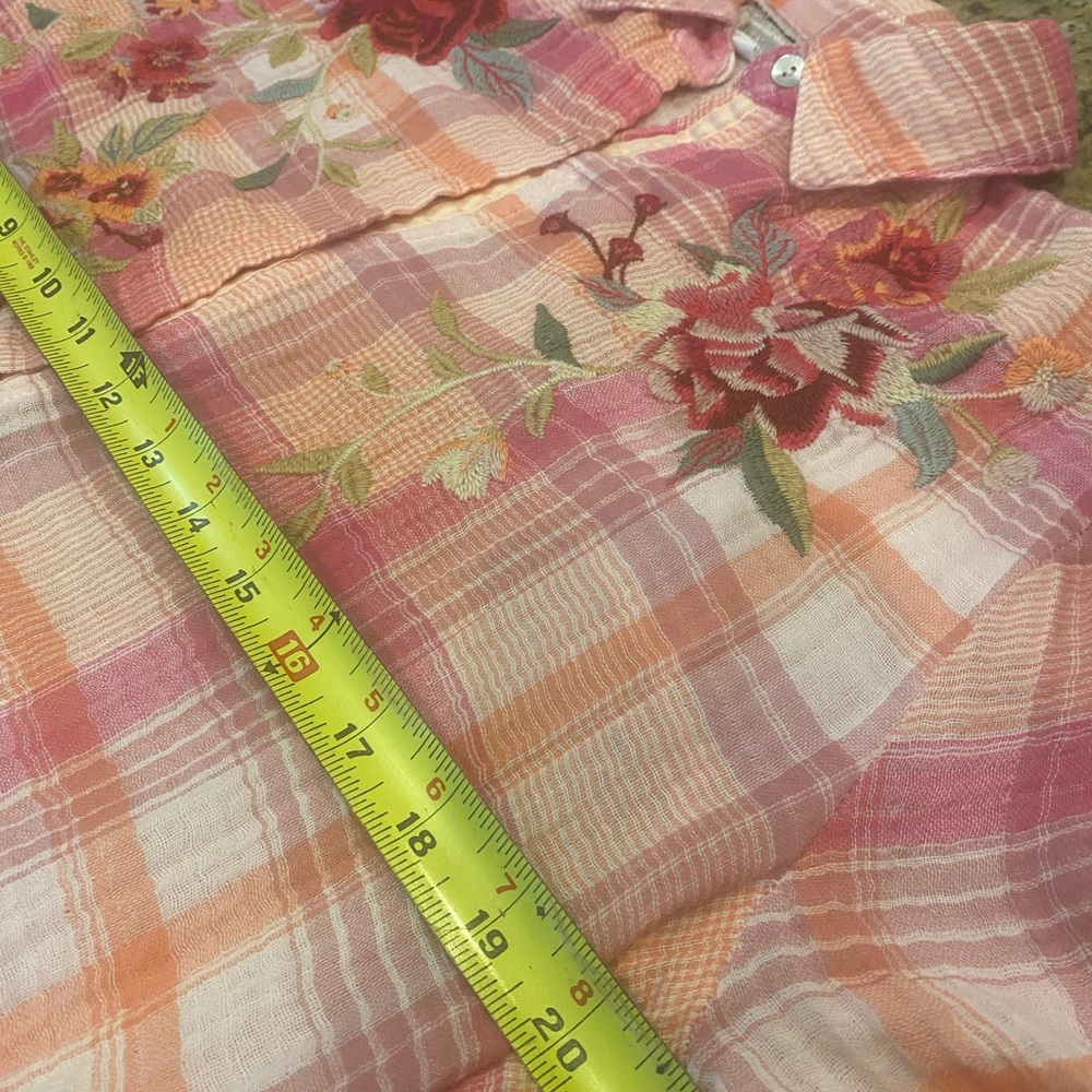 Johnny Was Pink and White Embellished Button Down Shirt - Picture 9 of 13